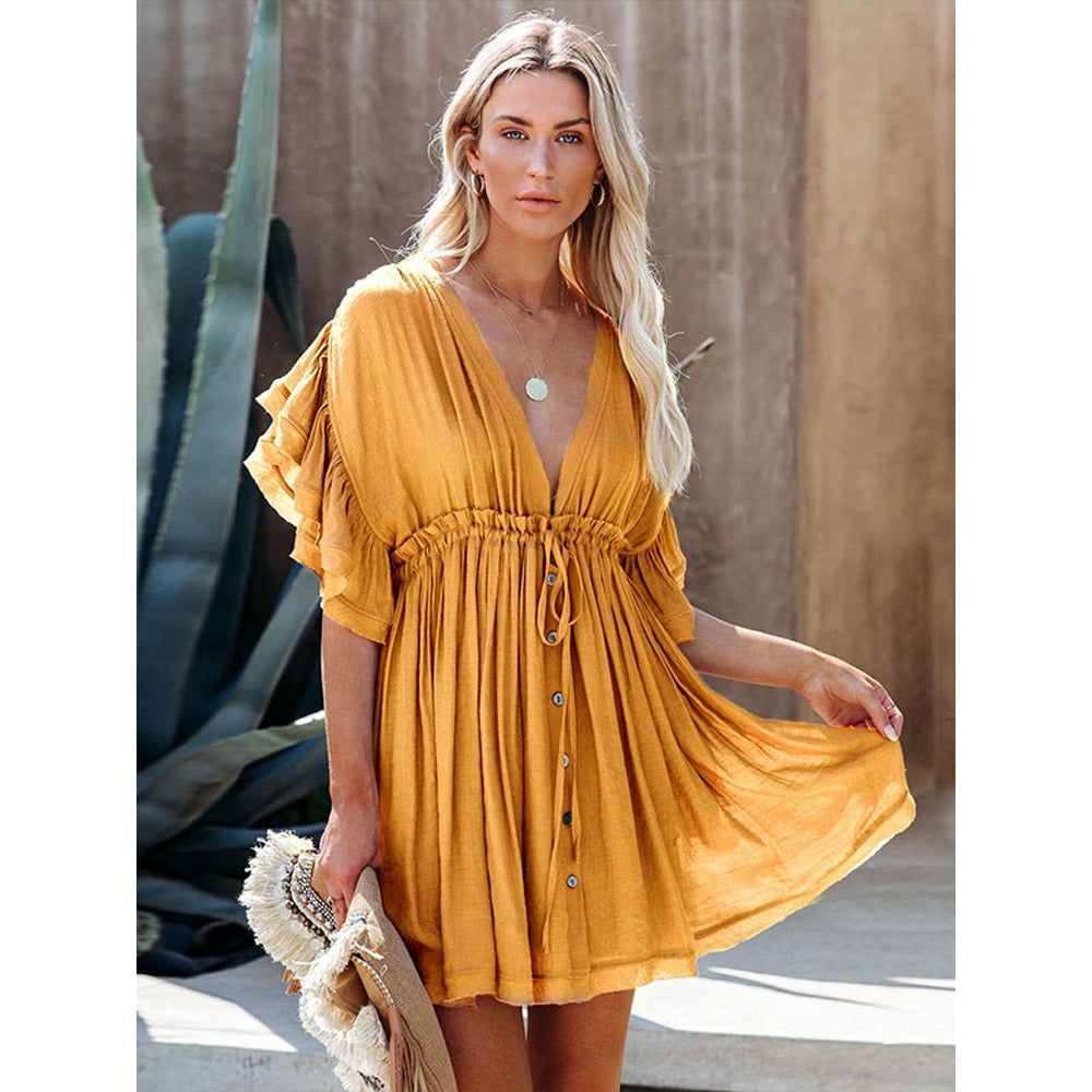 Ruffled V Neck Dress