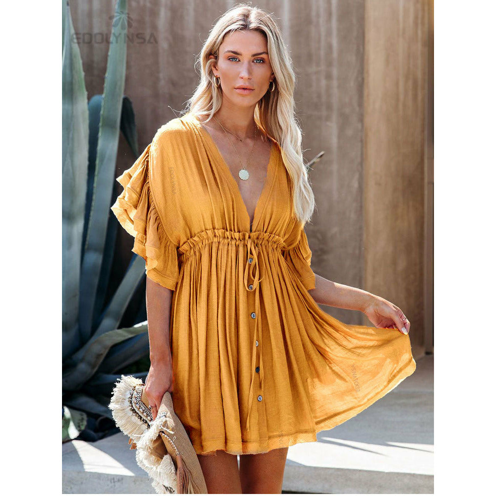 Ruffled V Neck Dress