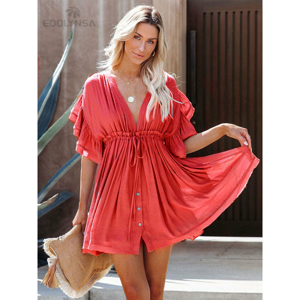 Ruffled V Neck Dress